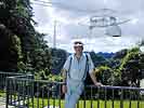 The author posing in front of the antenna