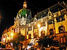 Budapest, facades, floodlit museum