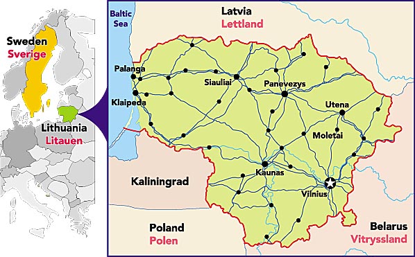 Karta ver Litauen och Sverige. Vlj lnk till vnster.