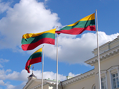 Lithuanian flags before the Presidential Palace in Vilnius