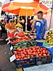 Market place, turgus, in Vilnius. Grocery salesman.